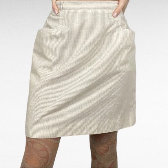 VINTAGE | College Town Tan & White Stripe Preppy High Rise Skirt w/Pockets - Picture 2 of 8